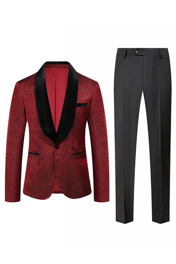 Rød Jacquard 2 Piece Menns Prom Drakter